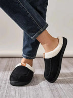 Women's contrast round toe flat slippers from Plush Fashion Hub, comfortable indoor slip-ons with a stylish design.