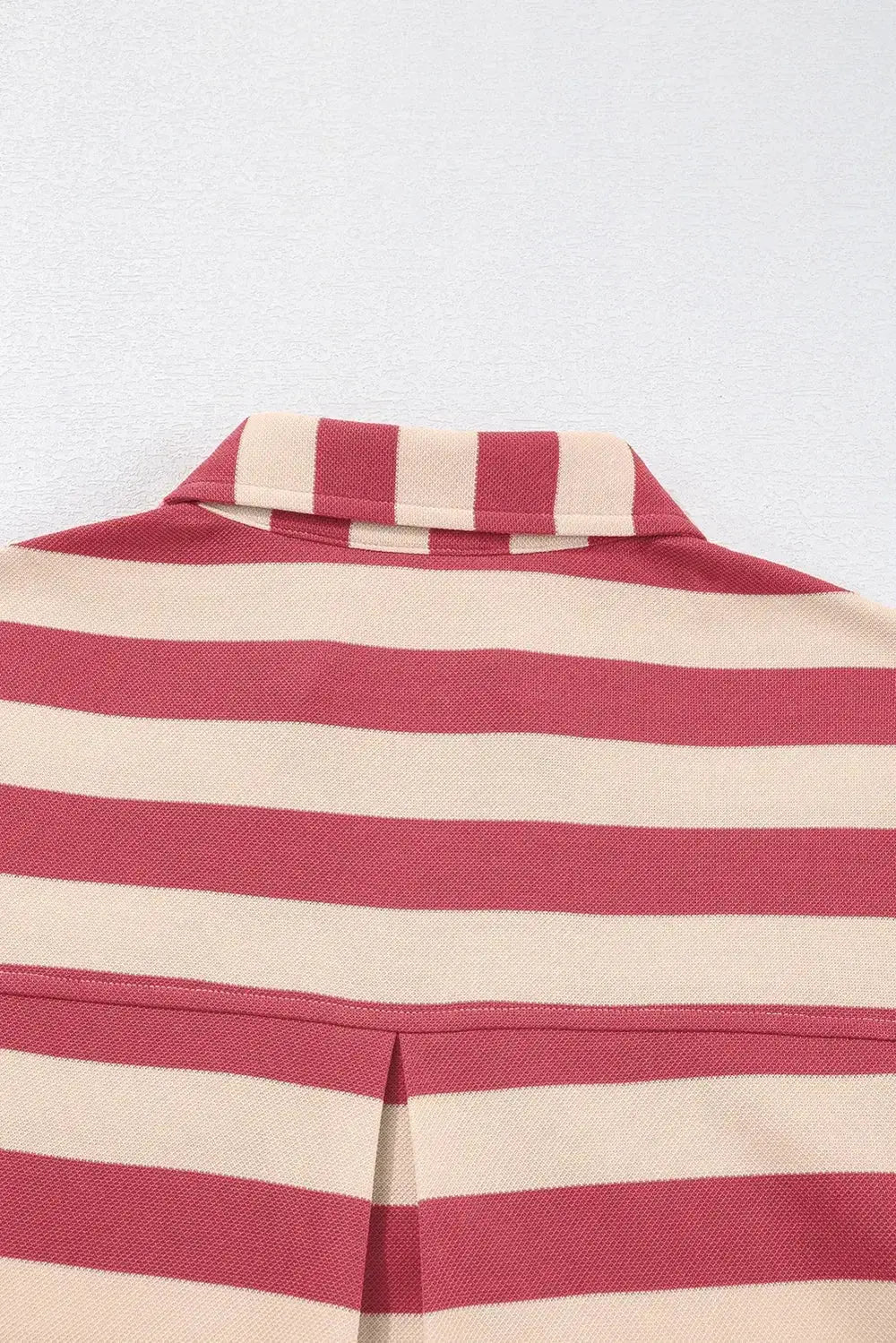 Contrast striped Johnny collar long sleeve mini dress by Plush Fashion Hub, featuring bold horizontal stripes and a classic collar.