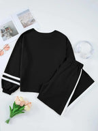 Trendsi contrast trim round neck lounge set with cozy two-piece top and matching pants, comfortable loungewear for relaxation.