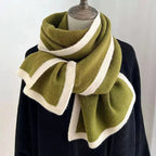 Modern contrast trim winter scarf by Plush Fashion Hub, soft and warm cold weather accessory with stylish edge design.