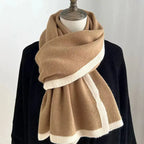 Contrast trim winter scarf by Plush Fashion Hub featuring soft, plush fabric and modern design for cold weather warmth and style.