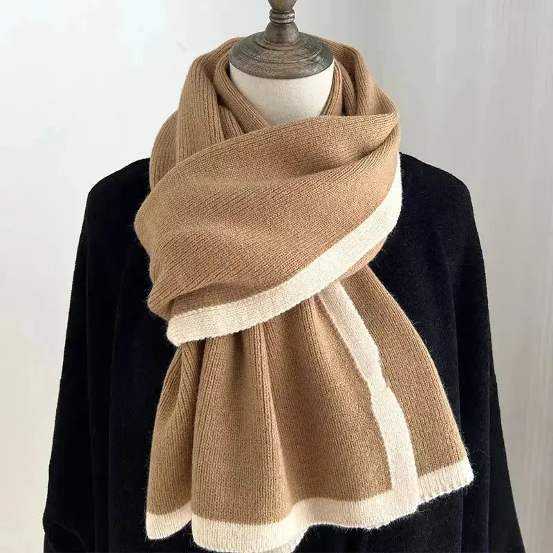 Contrast trim winter scarf by Plush Fashion Hub featuring soft, plush fabric and modern design for cold weather warmth and style.