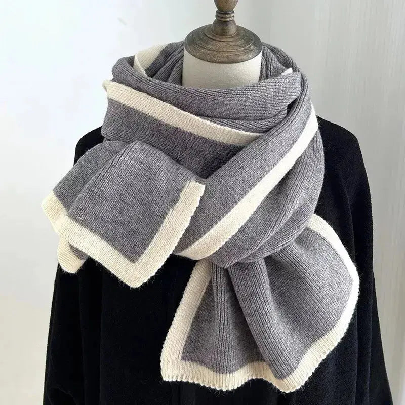 Modern contrast trim winter scarf by Plush Fashion Hub, featuring soft, warm fabric and stylish edge detailing for cold weather.
