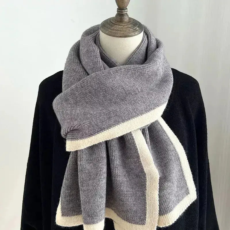 Plush Fashion Hub modern winter scarf with contrast trim, soft and warm cold weather accessory for stylish winter wear.