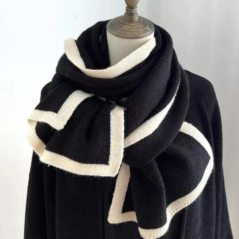 Plush Fashion Hub modern winter scarf with contrast trim, soft and warm cold weather accessory in stylish design.