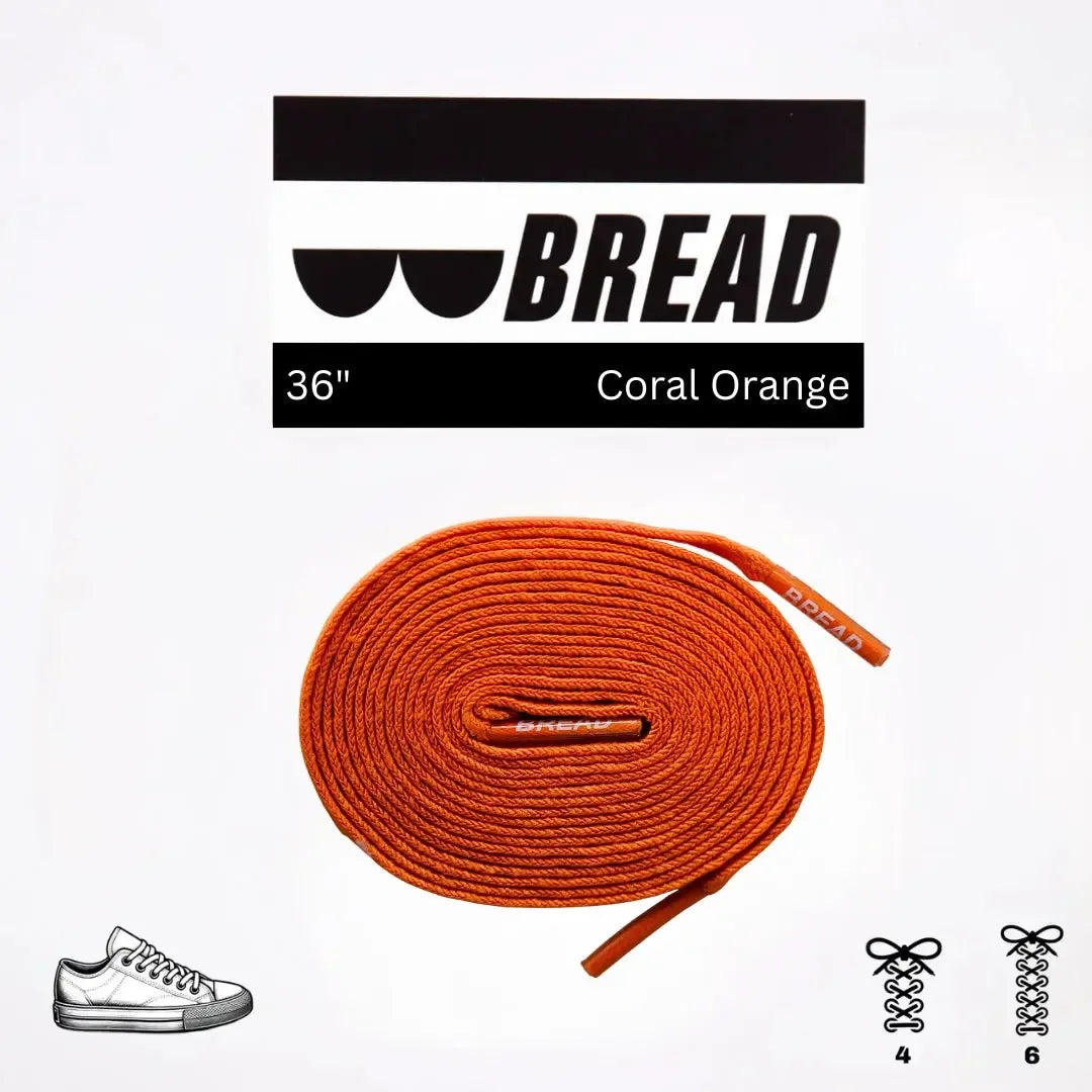 Coral orange elastic shoelace by Bread, stretchy and durable laces for sneakers or casual shoes, vibrant coral color.