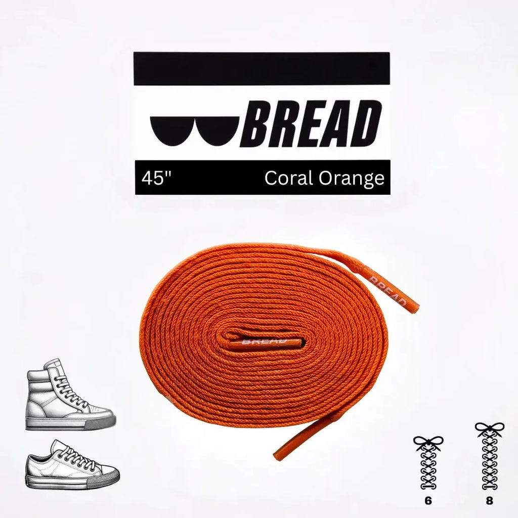 Coral orange elastic shoelace by Bread with stretchy, colorful design suitable for casual shoes and sneakers.