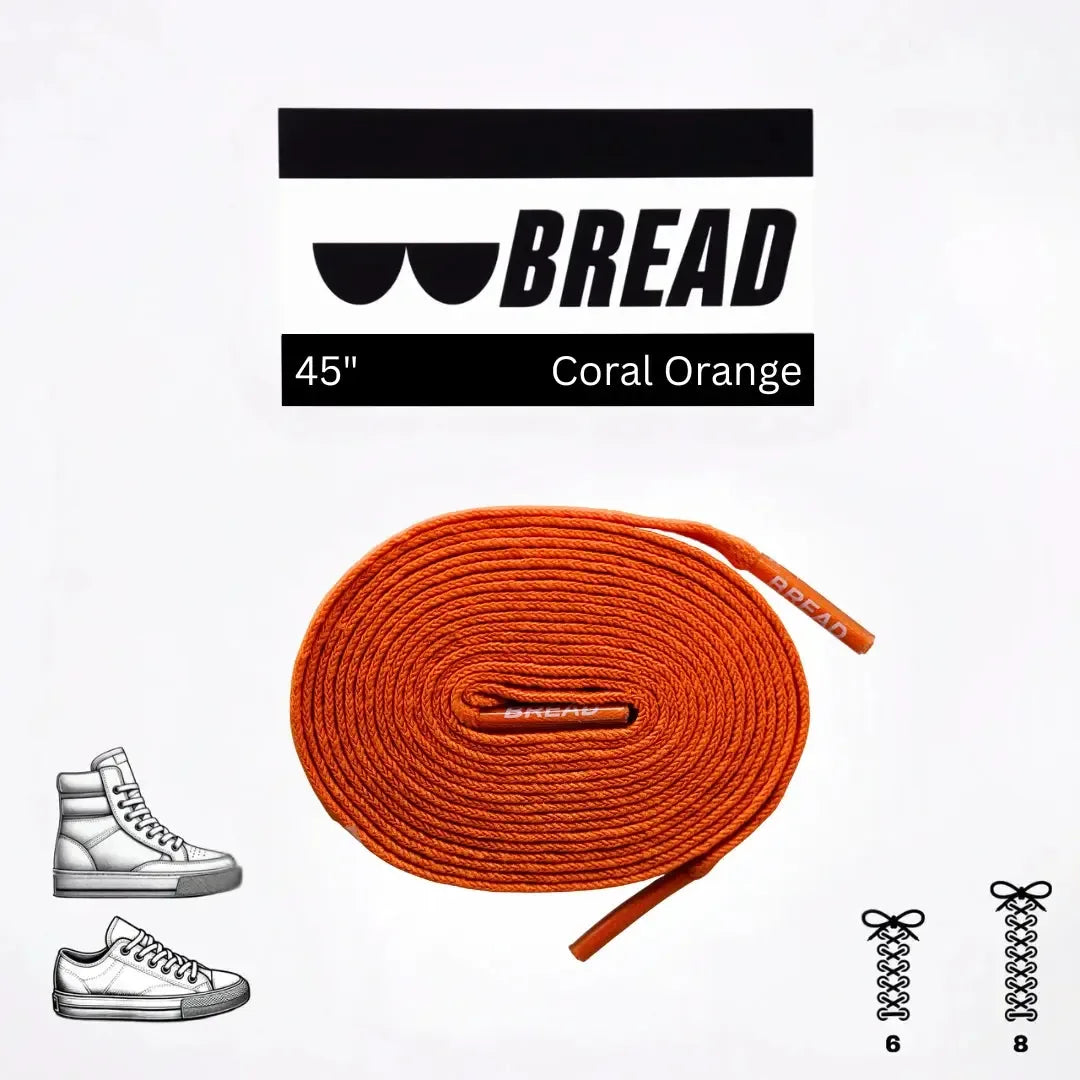 Coral orange elastic shoelace by Bread with stretchy, colorful design suitable for casual shoes and sneakers.