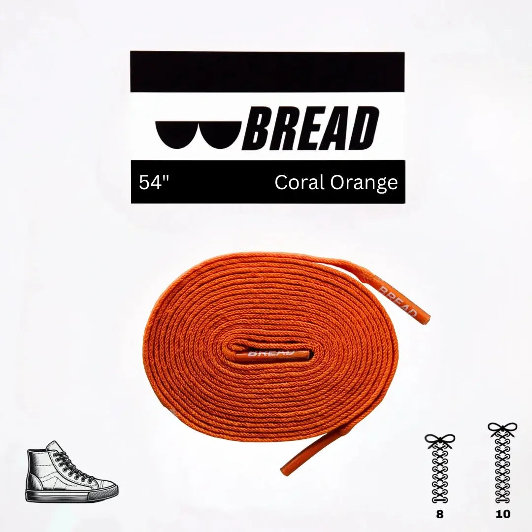 Coral orange elastic shoelace from Bread, flexible and durable accessory for sneakers or casual shoes.