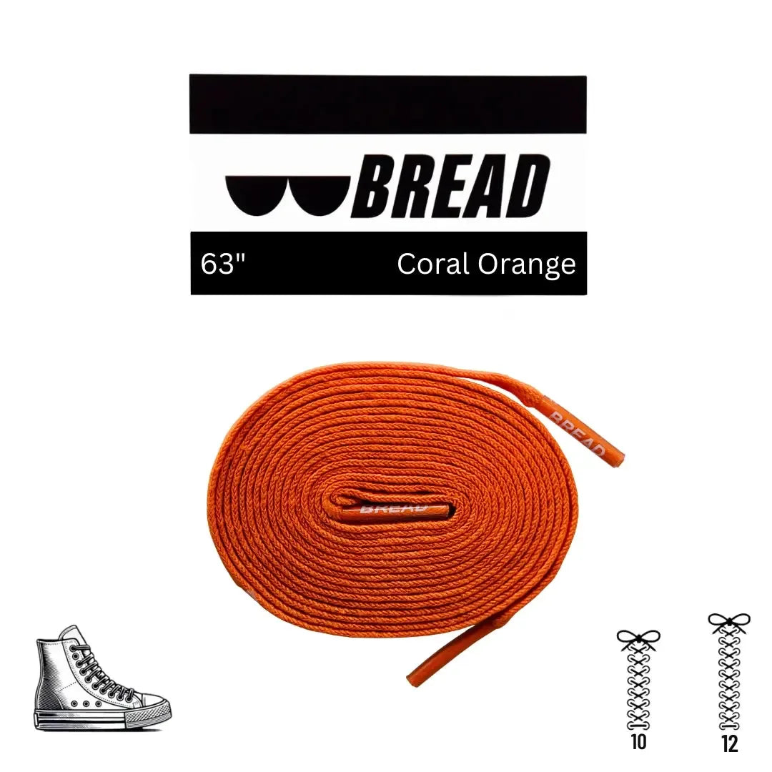 Coral orange elastic shoelace by Bread, showing the vibrant, flexible laces suitable for casual or athletic footwear.