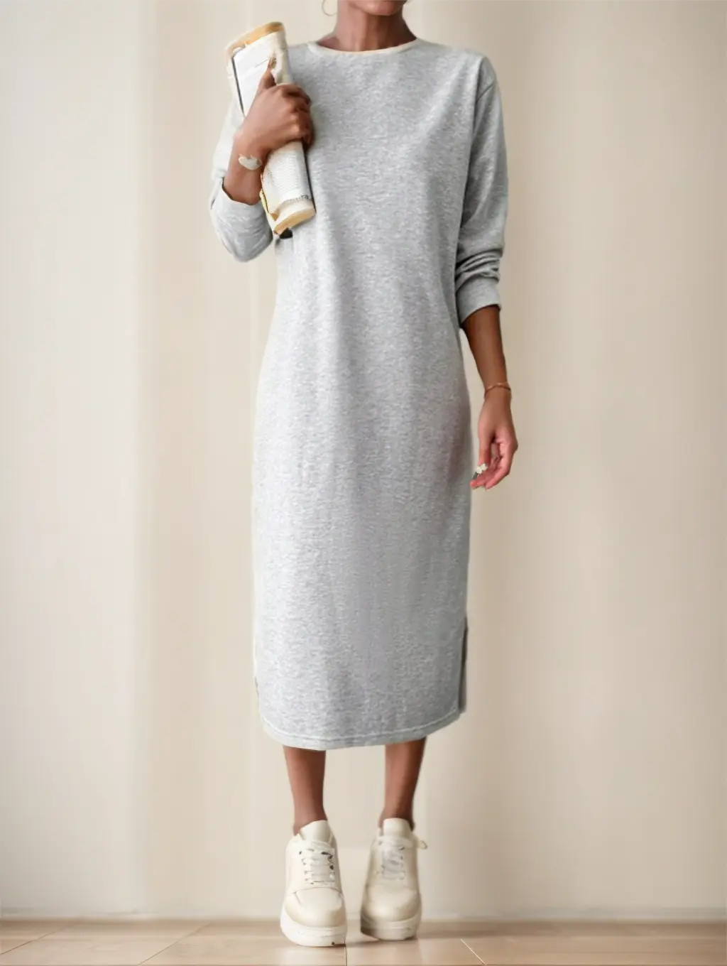 Cotton Solid Split Hem Sweatshirt Dress - Plush Fashion Hub