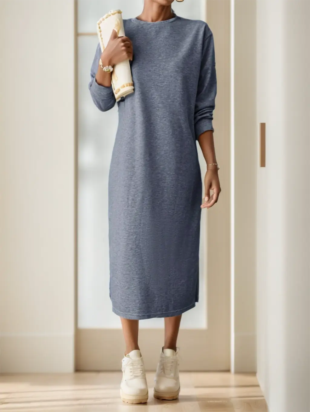 Cotton Solid Split Hem Sweatshirt Dress - Plush Fashion Hub
