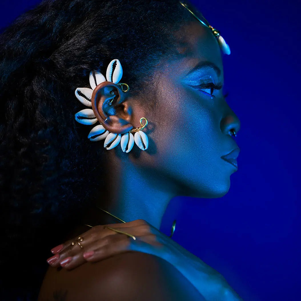 Cowrie Star Ear Cuff Adorned In Taji