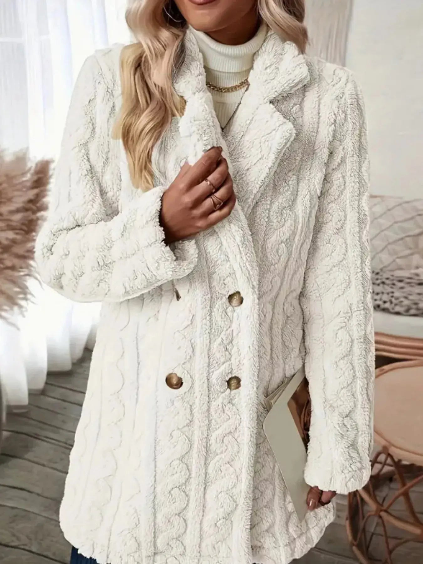 Cozy Faux Shearling Double-Breasted Outerwear - Plush Fashion Hub