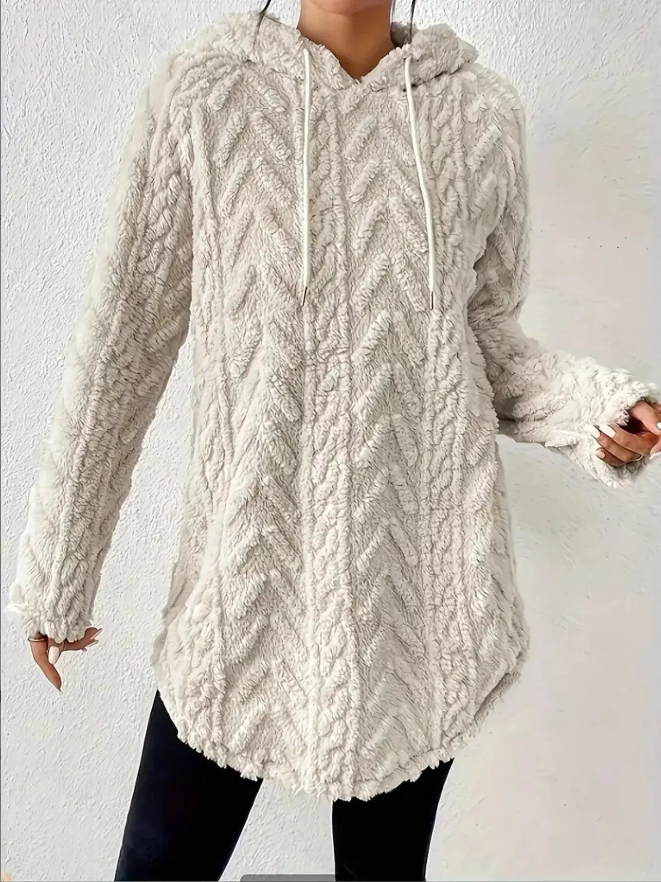 Cozy Textured Drawstring Fleece Hoodie - Plush Fashion Hub