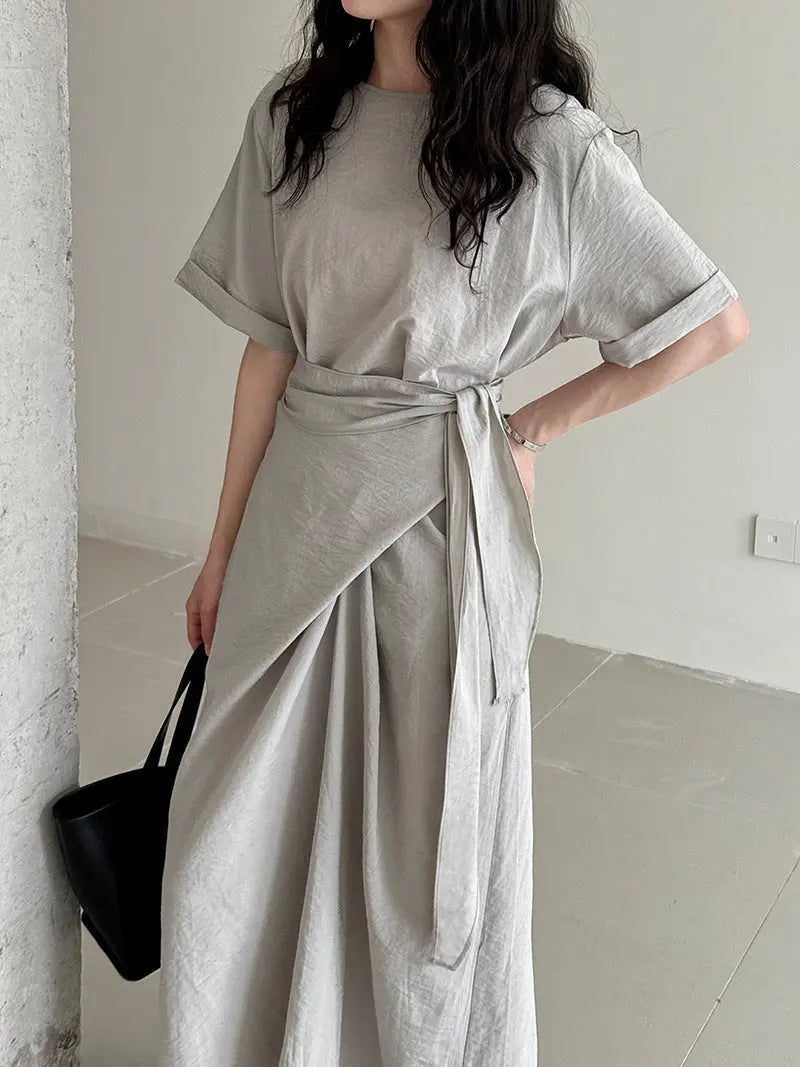 Cross-Strap Short-Sleeved Dress Plush Fashion Hub