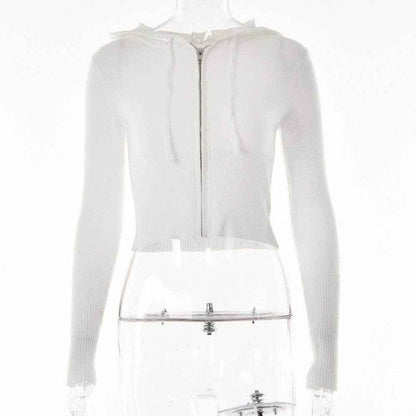 Cross-border Knitted Hooded High Waist Long Sleeves Two-piece Set