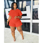 Plus size women's casual summer two-piece set featuring stylish shorts and a matching top, by Trendy Attic Store01.