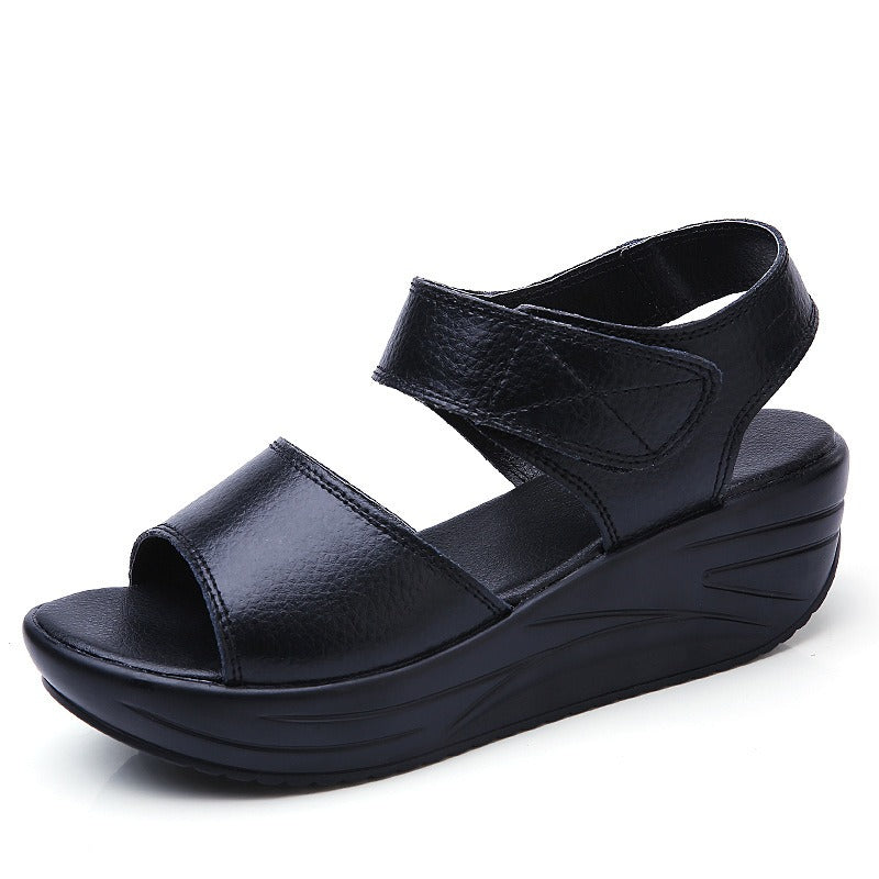 Genuine leather platform sandals by Plush Fashion Hub with ankle straps and chunky heels, stylish for summer wear.