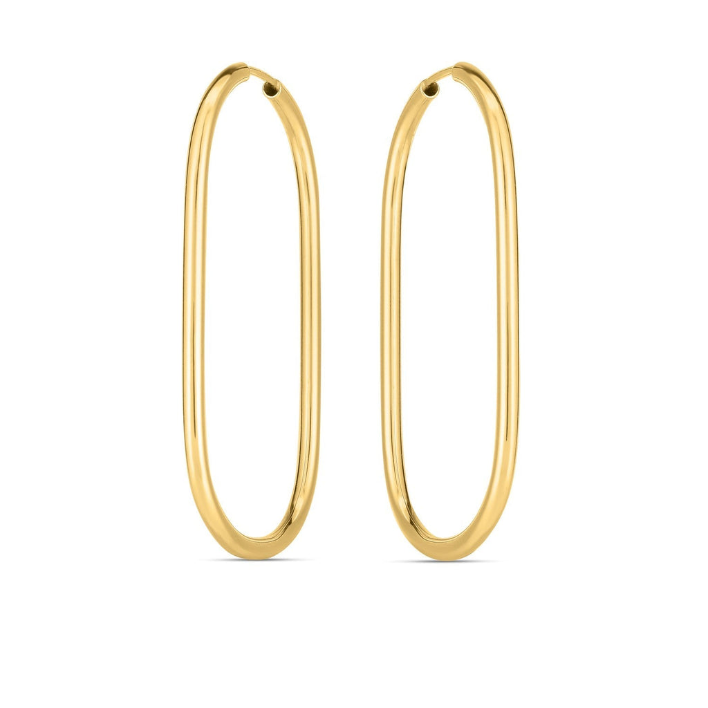 14k yellow gold large paperclip hoop earrings, stylish and bold jewelry accessory with a modern design.