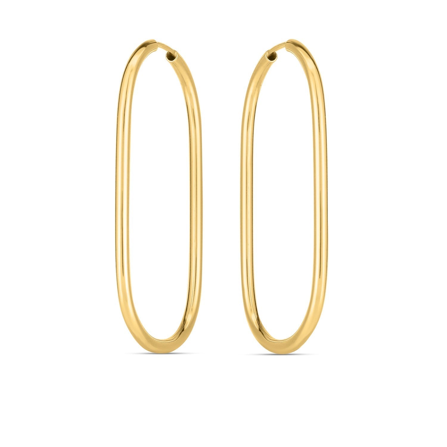 14k yellow gold large paperclip hoop earrings, stylish and bold jewelry accessory with a modern design.