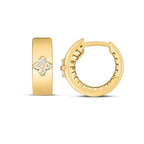 14k yellow gold trilogy diamond clover earrings with three sparkling diamond studs on each earring.