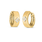 14k yellow gold trilogy diamond clover earrings with three sparkling diamond charms on each earring.