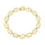 14k yellow gold high polish Mariner link bracelet with 8.8mm width, featuring polished interlocking chain links.