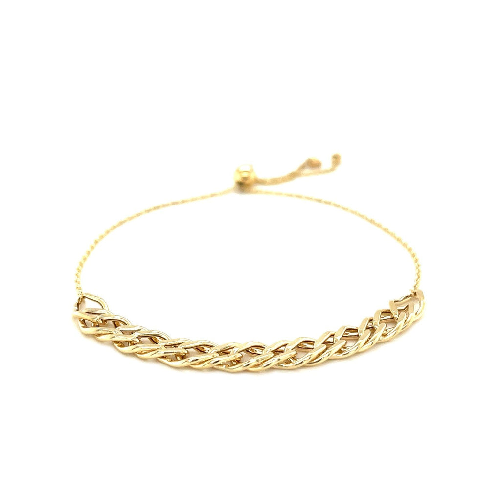 Adjustable 14k yellow gold chain bracelet with a sleek design, featuring a clasp and smooth finish.