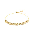 Adjustable 14k yellow gold chain bracelet with a sleek design, featuring a clasp and smooth finish.