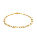 14k two-tone gold pave curb bracelet with detailed links, showcasing elegant craftsmanship and shiny finish.