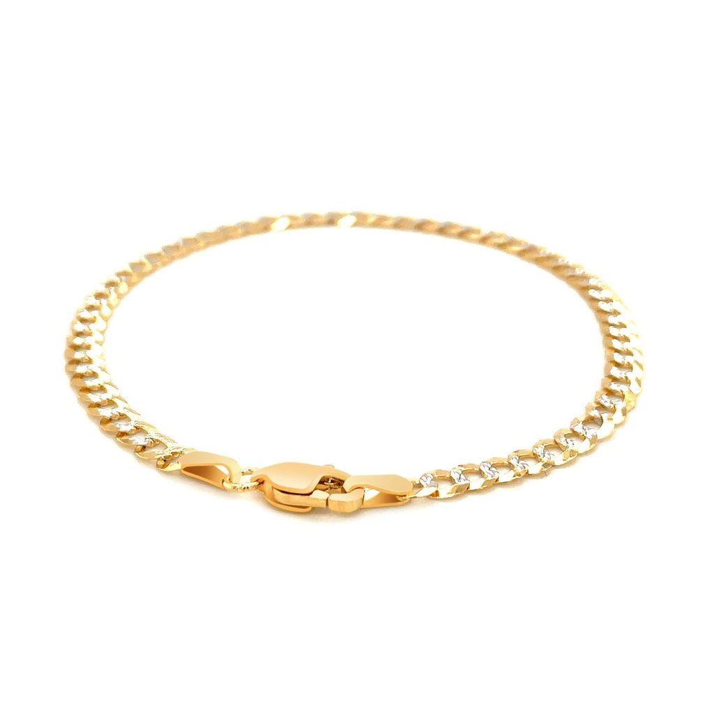 14k two-tone gold pave curb bracelet with a sleek design, featuring 3.6mm links, perfect for elegant jewelry styling.