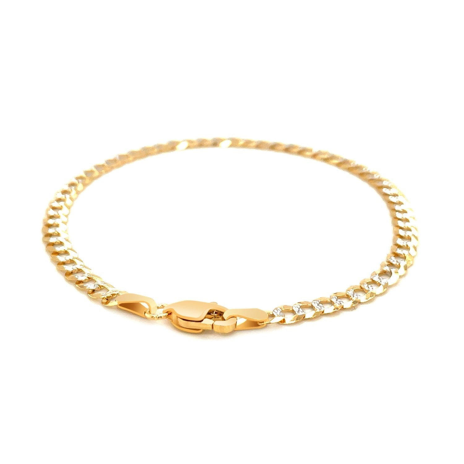 14k two-tone gold pave curb bracelet with a sleek design, featuring 3.6mm links, perfect for elegant jewelry styling.