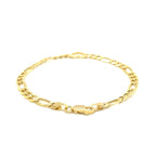 14k yellow gold Figaro chain bracelet with a heart charm, 7-inch length, elegant jewelry accessory.