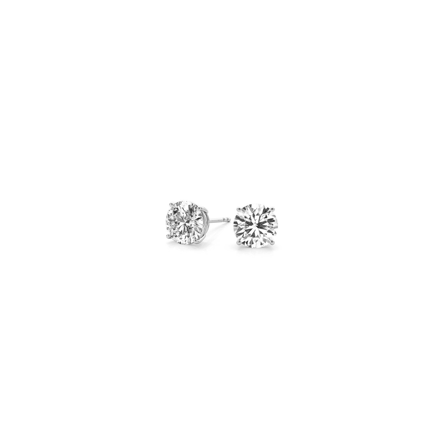 Lab grown round diamond stud earrings in 14k white gold with G/VS2 clarity, featuring 1/2 cttw diamonds.
