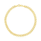 14k yellow gold textured fancy chain bracelet with a high polish finish, 4mm width, showcasing intricate link design.