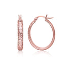14k rose gold hammered oval hoop earrings, stylish jewelry featuring a polished finish and unique textured design.