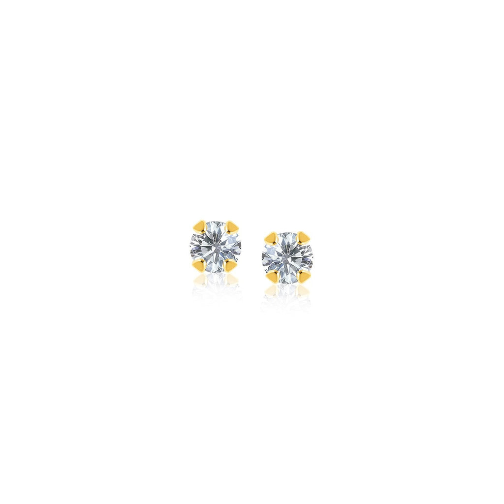 14k yellow gold stud earrings featuring faceted white cubic zirconia gemstones, elegant and sparkling jewelry accessory.