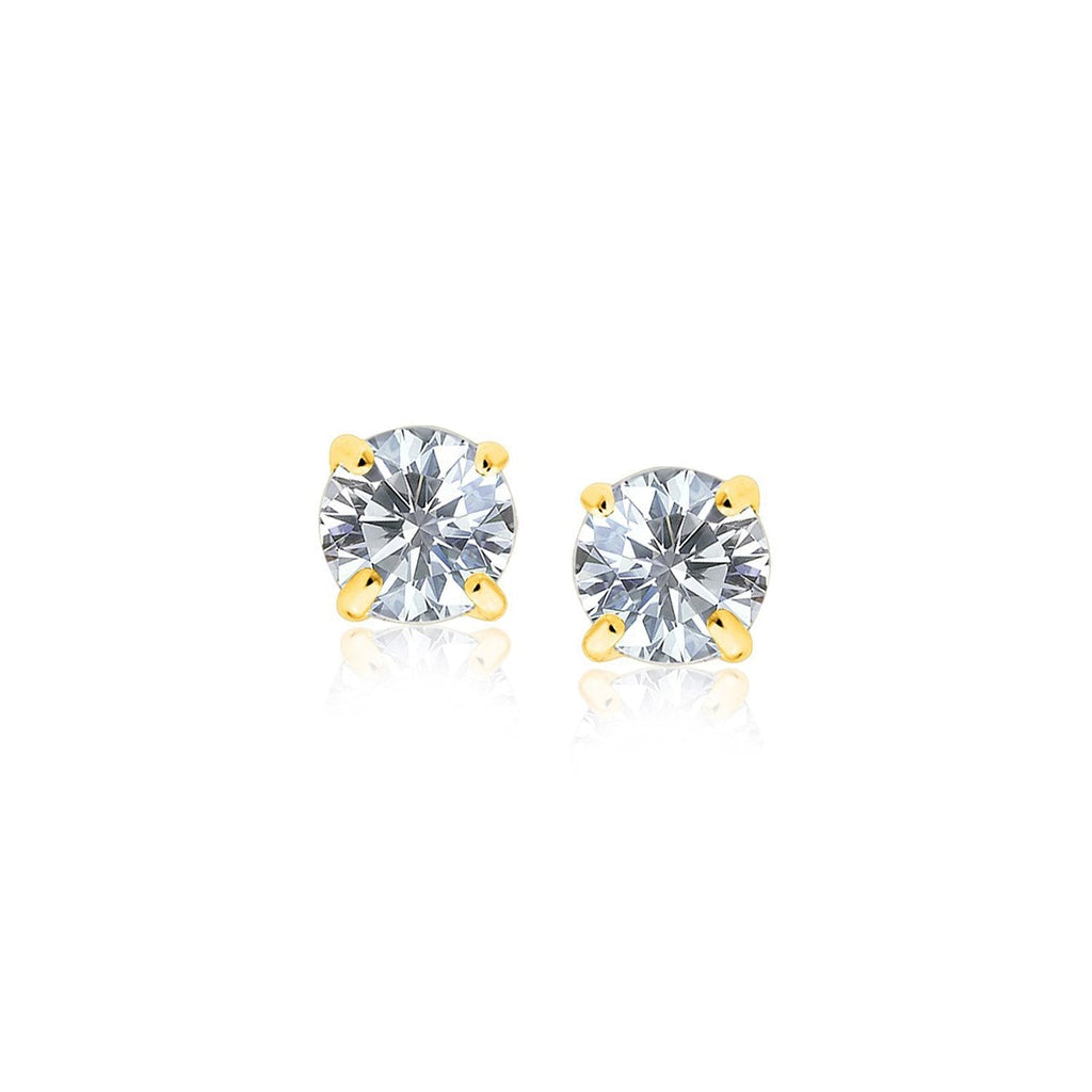 14k yellow gold stud earrings with white faceted cubic zirconia, showcasing elegant jewelry design and sparkling gemstone details
