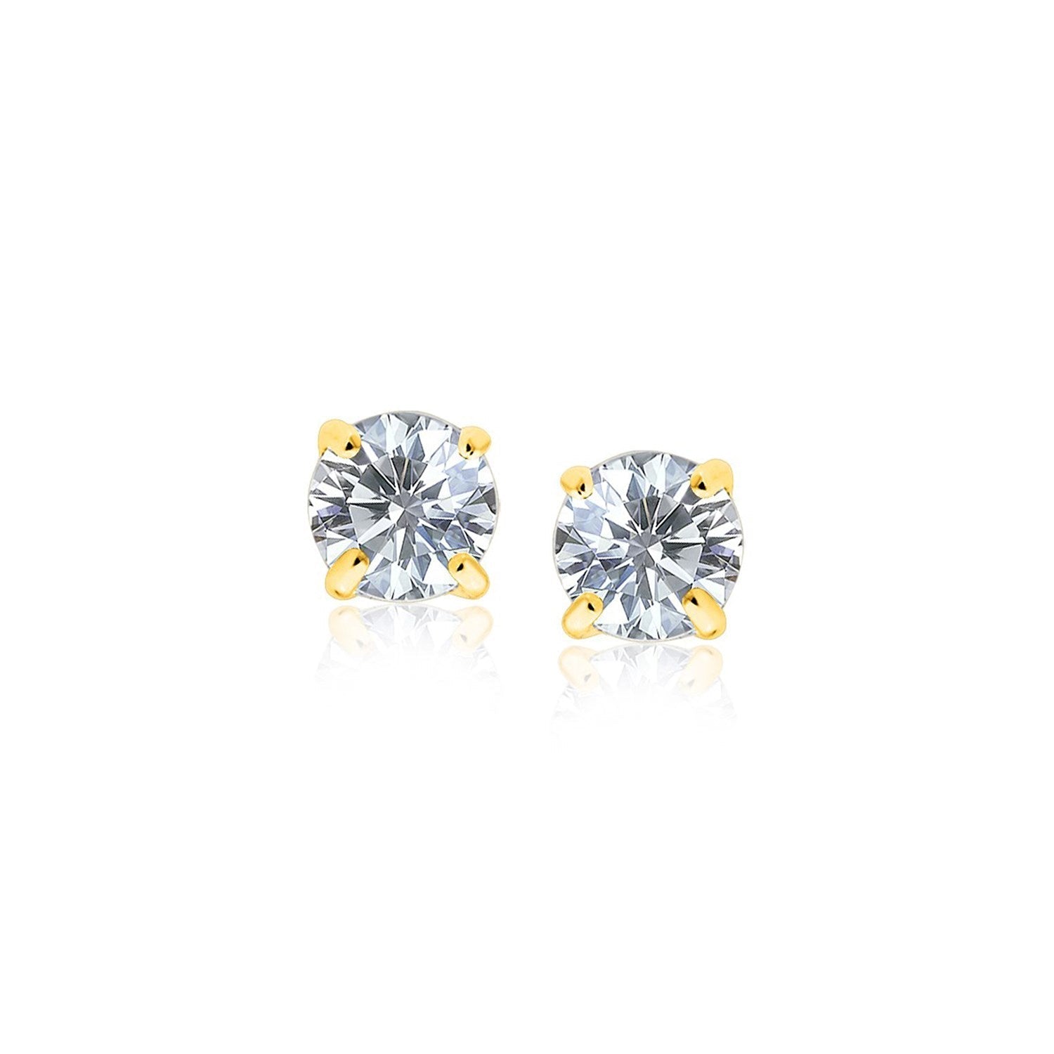 14k yellow gold stud earrings with white faceted cubic zirconia, showcasing elegant jewelry design and sparkling gemstone details