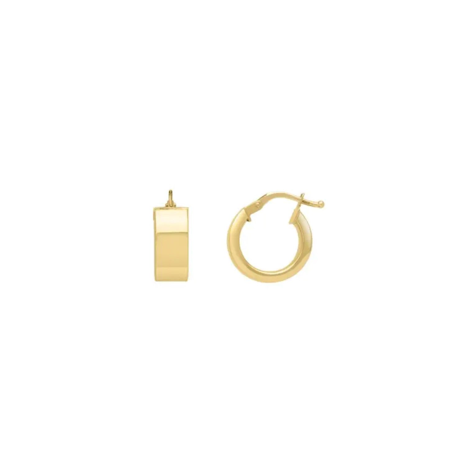 14k yellow gold medium square tube hoops earrings with a polished finish, stylish and modern jewelry accessory.