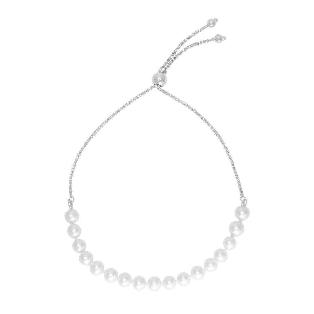 14k white gold adjustable friendship bracelet with pearls, featuring elegant design and delicate craftsmanship.