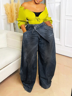 Vintage Washed Distressed Reversed Waistband Jeans