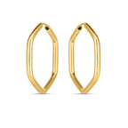 14k yellow gold endless hexagon hoop earrings, stylish jewelry with geometric design, shown in close-up image.