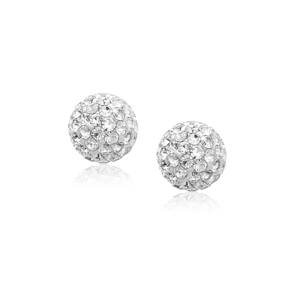 14k yellow gold stud earrings with white crystal ball accents, elegant jewelry by Bids.com