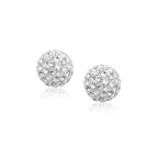 14k yellow gold stud earrings with white crystal ball accents, elegant jewelry by Bids.com