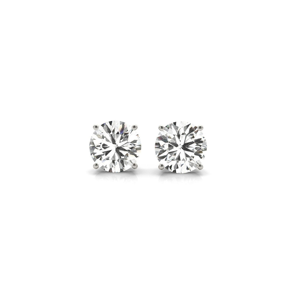 Pair of 2 cttw Certified IGI Lab Grown Round Diamond Stud Earrings in 14k white gold with G/VS2 clarity.