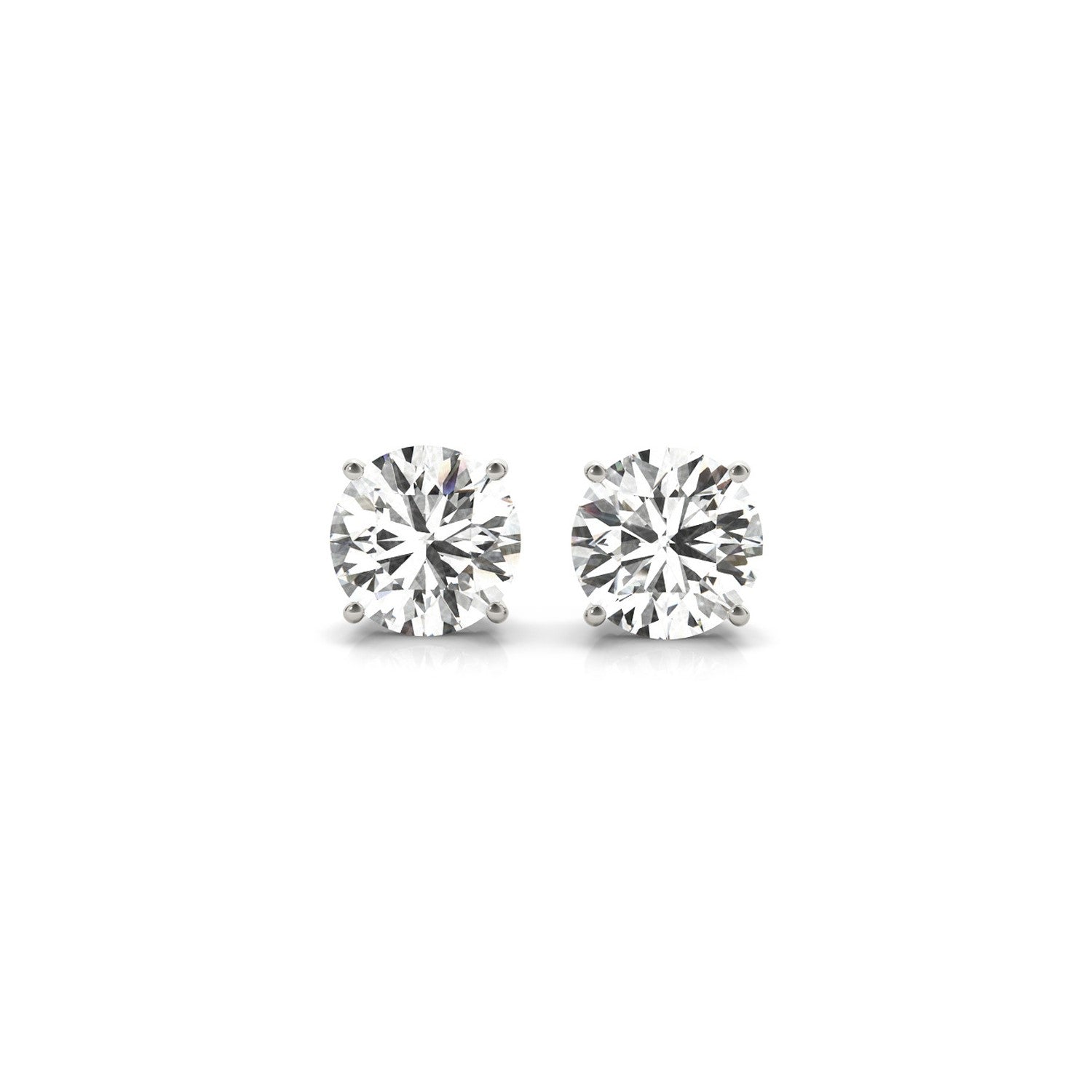 Pair of 2 cttw Certified IGI Lab Grown Round Diamond Stud Earrings in 14k white gold with G/VS2 clarity.