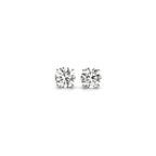 Certified IGI lab-grown 1 cttw round diamond stud earrings in 14k white gold with G/VS2 clarity.