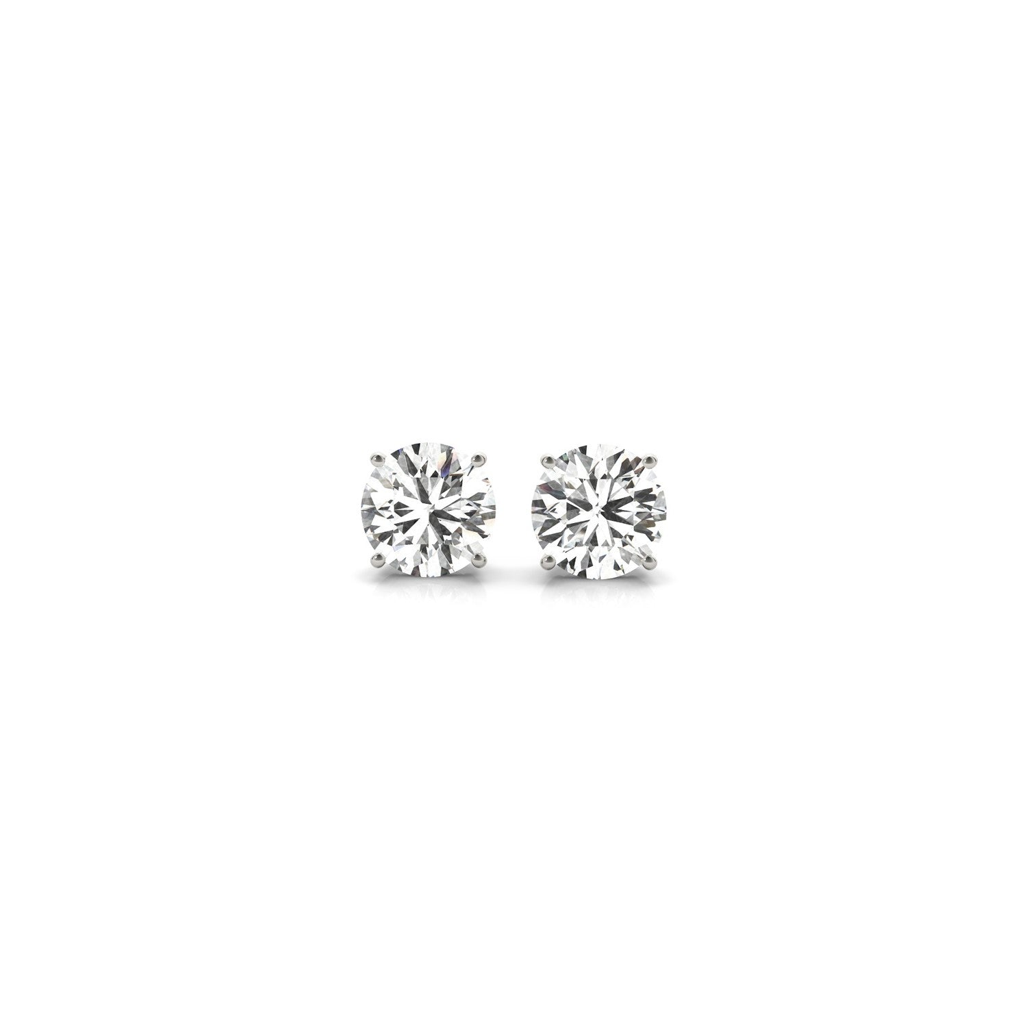 Certified IGI lab-grown 1 cttw round diamond stud earrings in 14k white gold with G/VS2 clarity.